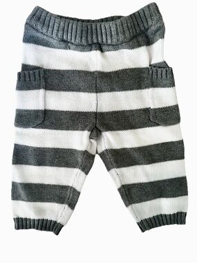 Striped Knit Kids Casual Bottoms - Gray & White